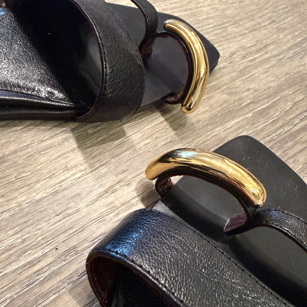 Tory Burch Black Slide Sandals with Gold Accent - Picture 2 of 4